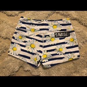 Women’s floral Savage Barbell booty shorts-xs